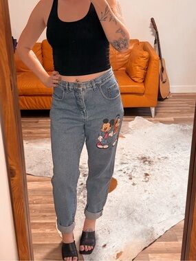 Vintage Disney Mom Jeans with Mickey Graphic- 80s, 90s